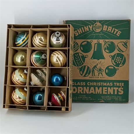Shiny Brite Christmas Ornaments, Set of 12 in Original Box