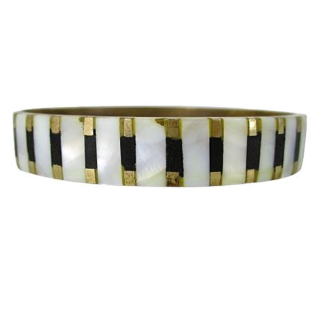 Brass Bangle bracelet with Mother Of Pearl Inlay