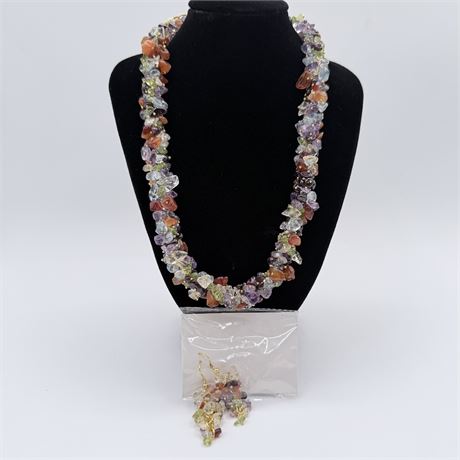 Multi-Colored Necklace with Gold Accents & Earrings