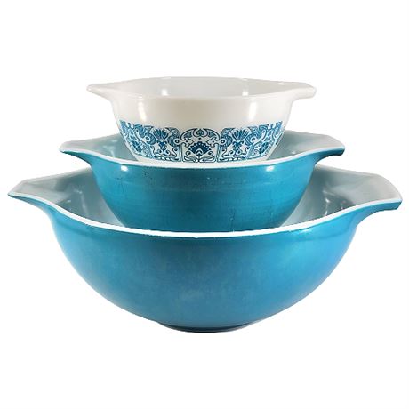 Pyrex Horizon Blue Cinderella Nesting Bowls 441, 442 & 444