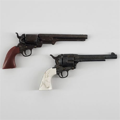 Miniature Toy Colt 45 / 1870s Style Colt Toy Pistols w/ Marx Toys Holsters