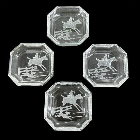 Set of Vintage Heinrich Hoffman Crystal Intaglio Equestrian Motif Salt Cellars