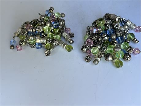 Vintage lamp work beads clip earrings