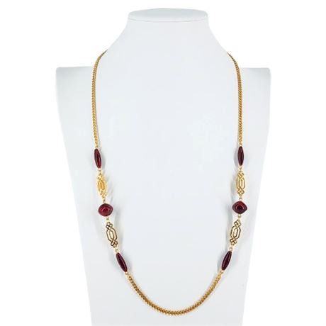 Vintage Gold Tone Curb Chain Necklace w/ Beaded Accents