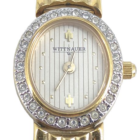 Wittnauer Ladies Watch Gold Tone Rhinestone Bezel Bracelet Quartz Dress Watch
