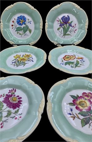 6 Antique English George Jones & Sons Hand Painted Floral Dessert Plates