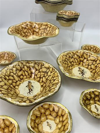 1940s Mr. Peanut Planter’s Nut Serving Bowl & Dish 30 pc Set