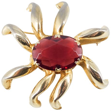 Vintage BROOKCRAFT Chunky Rhinestone Sunburst Brooch