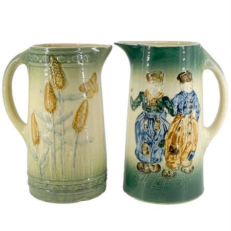 Lot of Two Vintage Roseville Pottery Pitchers