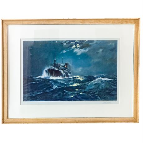 Vintage Framed Nautical Print "The Tanker" by Frank Henry Mason