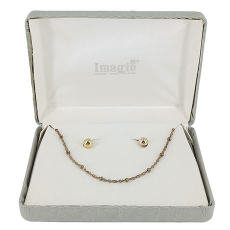 Imagio Necklace and Earrings Set, 925 Italy Stamp, Gold Plated, Presentation Box