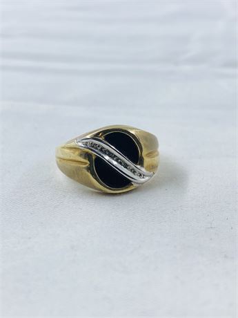 4.3g Vtg 10k Gold Diamond + Onyx Ring Size 9.5 Signed FTJ