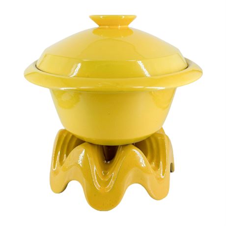 Frankoma Westwind Autumn Yellow Covered Bowl & Warmer Stand