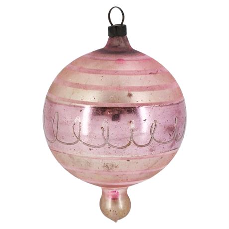 Vintage Pink  Hand Painted Glass Finial Ornament