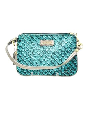 Coach Taylor Snake Print Wristlet - Teal