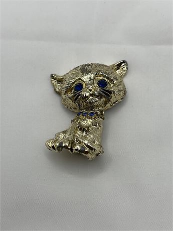 Vintage gold tone, rhinestone cat brooch