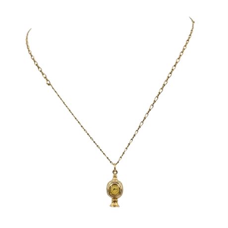 Gold Tone Mini Clock Pendant Necklace