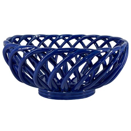 Williams-Sonoma Eucalyptus Stoneware Cobalt Blue Woven Ceramic Basket Bowl