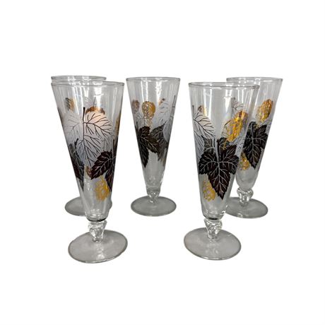 Libbey Gold Leaf Fall Leaves Pilsner Glasses