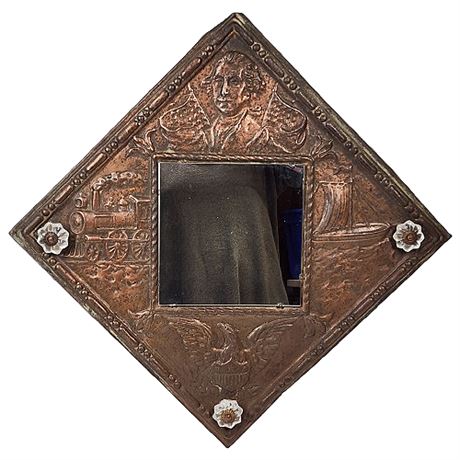 Antique Embossed Copper George Washington Hall Mirror Hat/Coat Rack