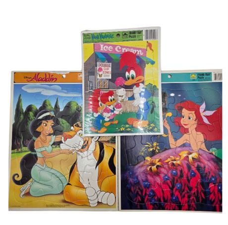 Lot of 3 Cardboard Frame Puzzles