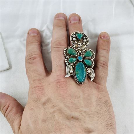 Incredible 21.2g Turquoise Sterling Ring Size 10