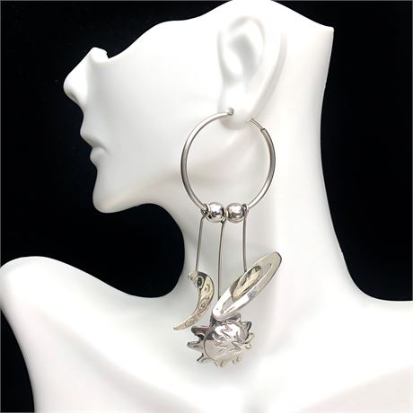 Vintage Sun Moon Planet Signed Designer Long Dangle Statement Earrings