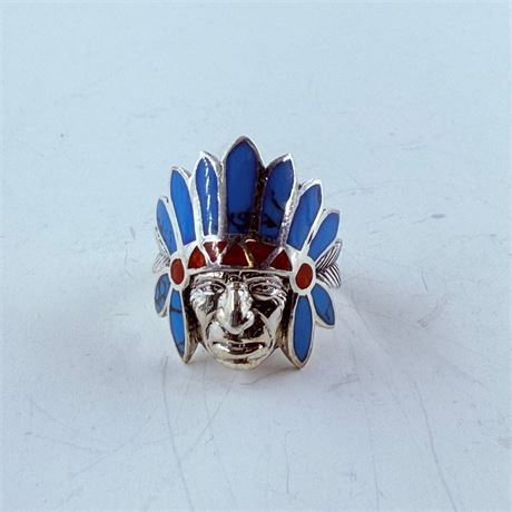 6.5g Sterling Navajo Chief Head Ring Size 7