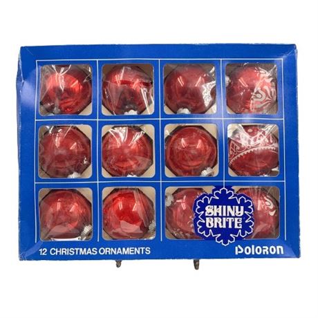 Vintage Red Shiny Brite Christmas Ornaments in Box