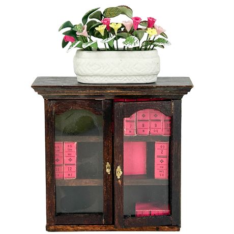 Miniature 1:12 Dollhouse Scale Cabinet & Pot of Flowers