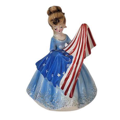 Vintage Josef Originals Betsy Ross Girl with Flag Figurine Rotating Musical Box