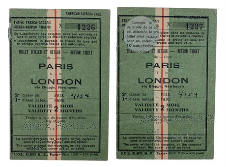 Pair of Vintage French American Express Paris to London Tickets