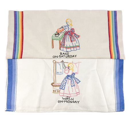 Lot of Kitschy Vintage Hand Stitched Tea Towels