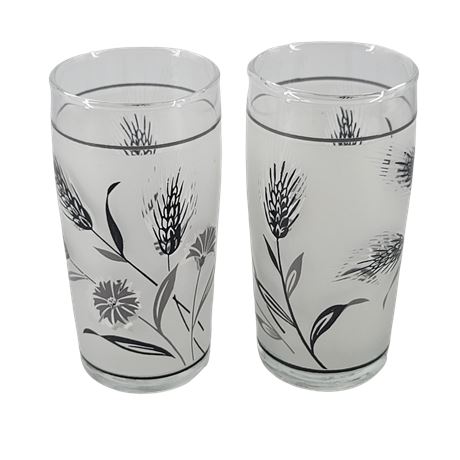 Libbey Frosted Glass Silver Wheat Juice Glasses - Set of 2
