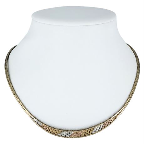 Vintage Sterling Silver Tri-Tone Italian Riccio Necklace