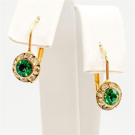 Vintage Gold Tone & Rhinestone Dangle Earrings