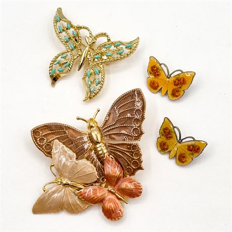 Lot of 4 Vintage Gold-Tone Butterfly Brooches