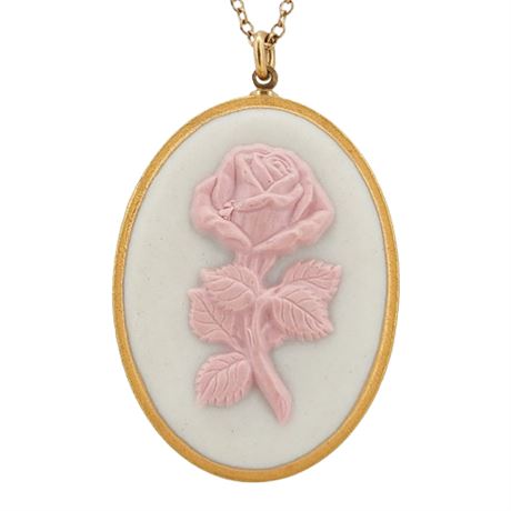 Vintage FRANKLIN MINT Porcelain Rose Mother's Day 1979 Pendant Necklace