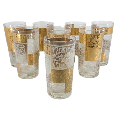 Lot of Vintage Pasinksi Kashmir Highball Glasses 22k Gold Encrusted