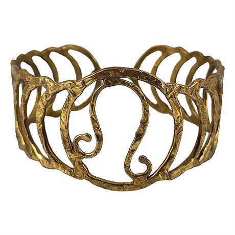 Handcrafted Hammered Brass Leo Astrological Symbol Bracelet