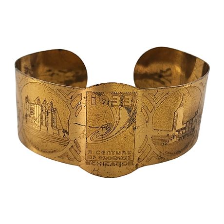 1933 Chicago World's Fair Brass Cuff Bracelet