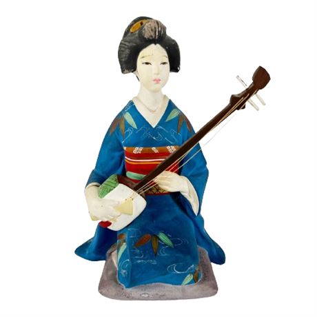 Vintage Hakata Geisha Figurine Playing Shamisen