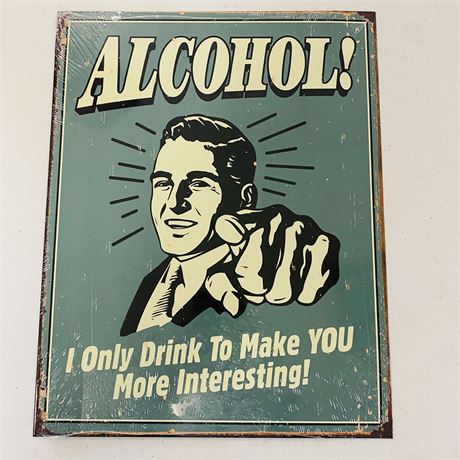 Alcohol!  12.5x16” Metal Retro Sign