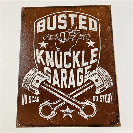 ‘Busted Knuckle Garage’ 12.5x16” Retro Metal Sign