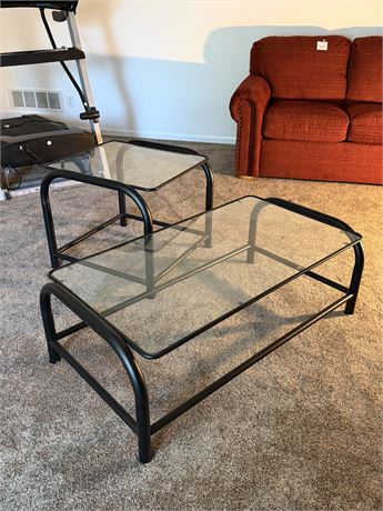 Glass Top Coffee & End Tables Black Metal Design