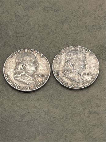 Two (2) 1954 Franklin Half Dollars - Toned
