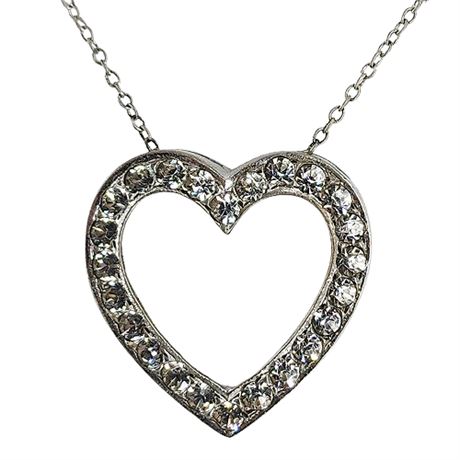Vintage OTIS Sterling Silver Rhinestone Heart Pendant Necklace