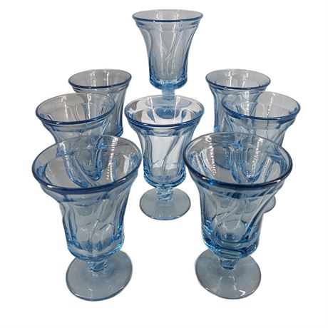 Set 8 Tall Blue Fostoria Drinking Glasses