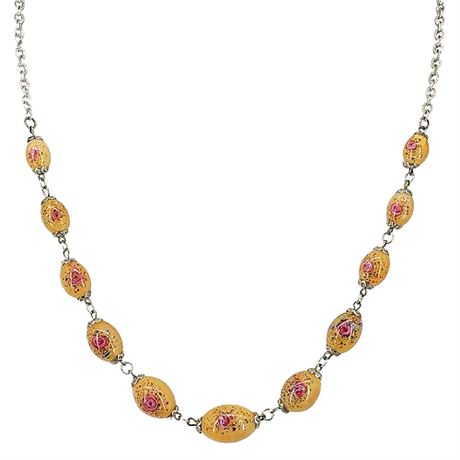 Vintage Czech Yellow Floral Glass Beaded Necklace