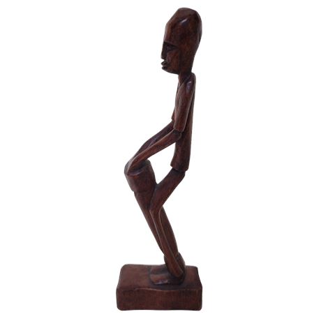 Hand-Carved Haitian Man Playing Drums Wood Sculpture